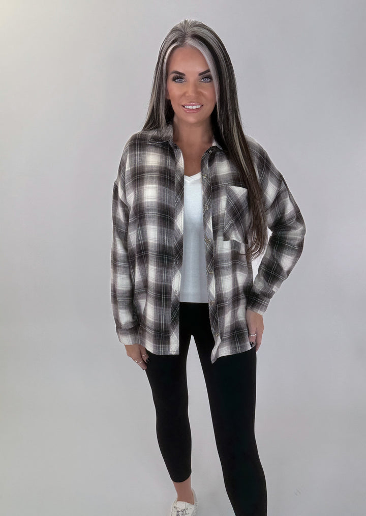 Neutral Plaid Button Down flannel