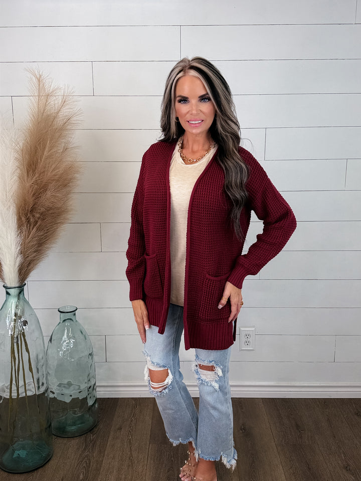 COZY DAYS POCKET CARDIGAN- BURGUNDY