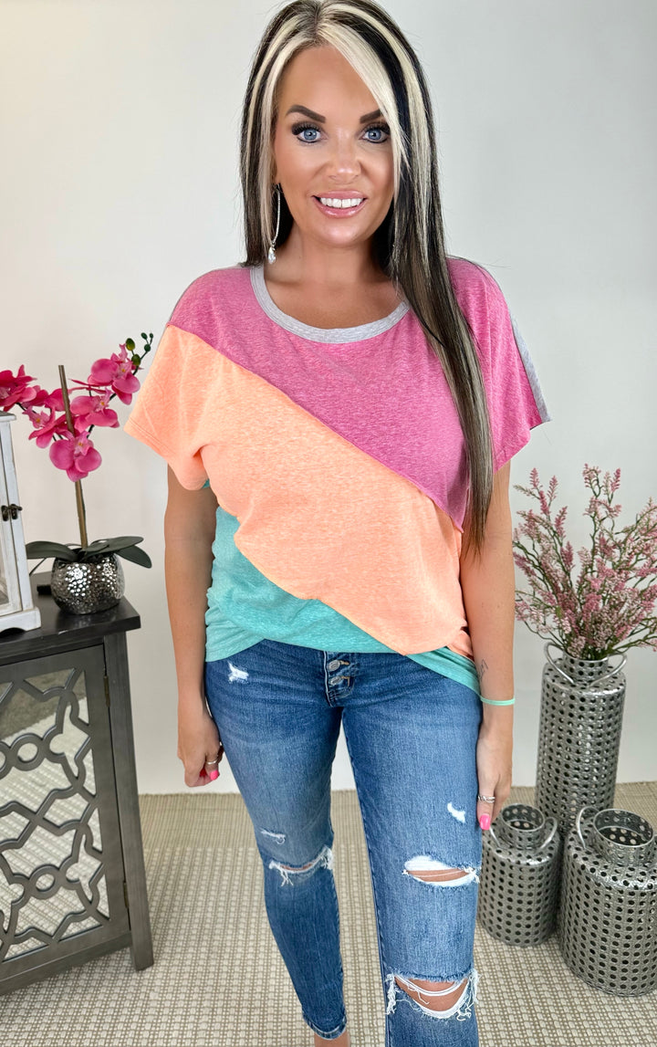 SIMPLE DAYS  COLOR BLOCK TOP - HOT PINK, ORANGE & MINT