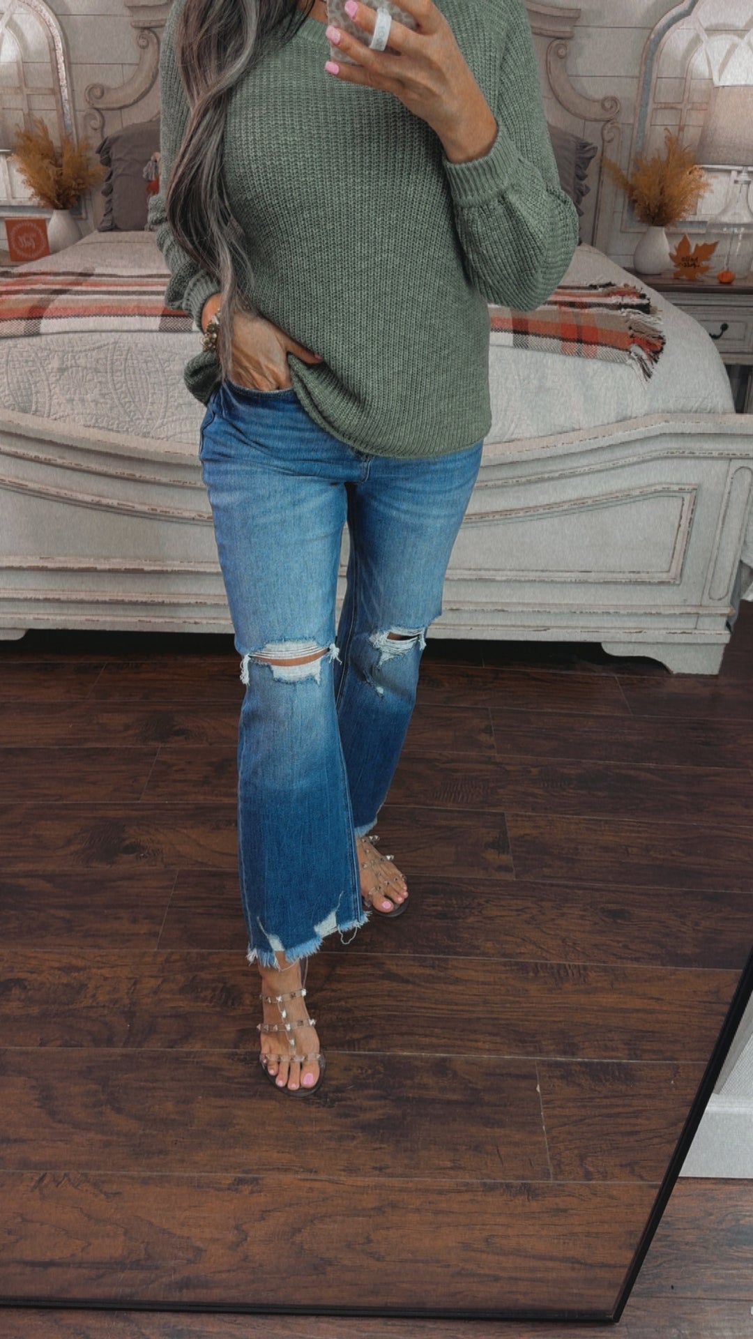 Jaden  High  Rise Distressed Straight wide legs