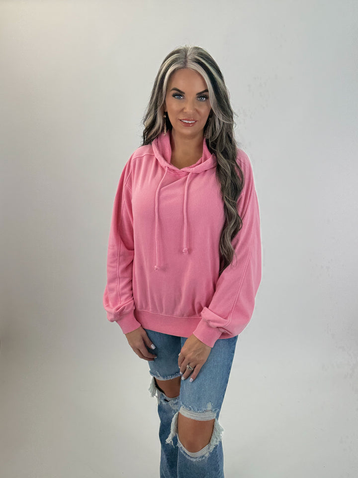 Mineral Washed Seam Detail Hoodie: TAFFY PINK