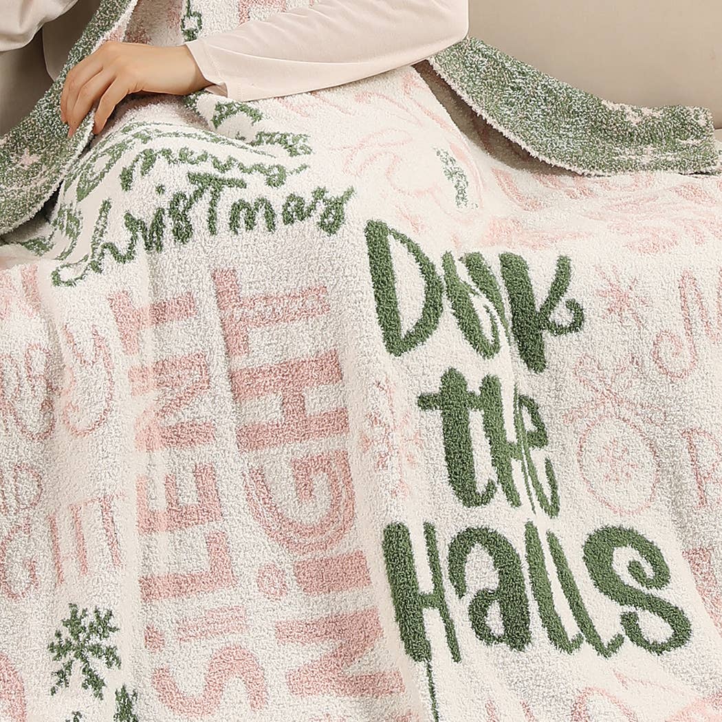 Holly Jolly X-Mas Print Cozy Soft Throw Blanket