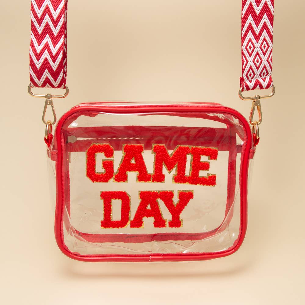 “Game Day” Fuzzy Chenille Clear Crossbody Bag: Red