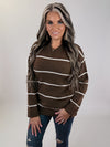 Striped Drop Shoulder Sweater -BROWN
