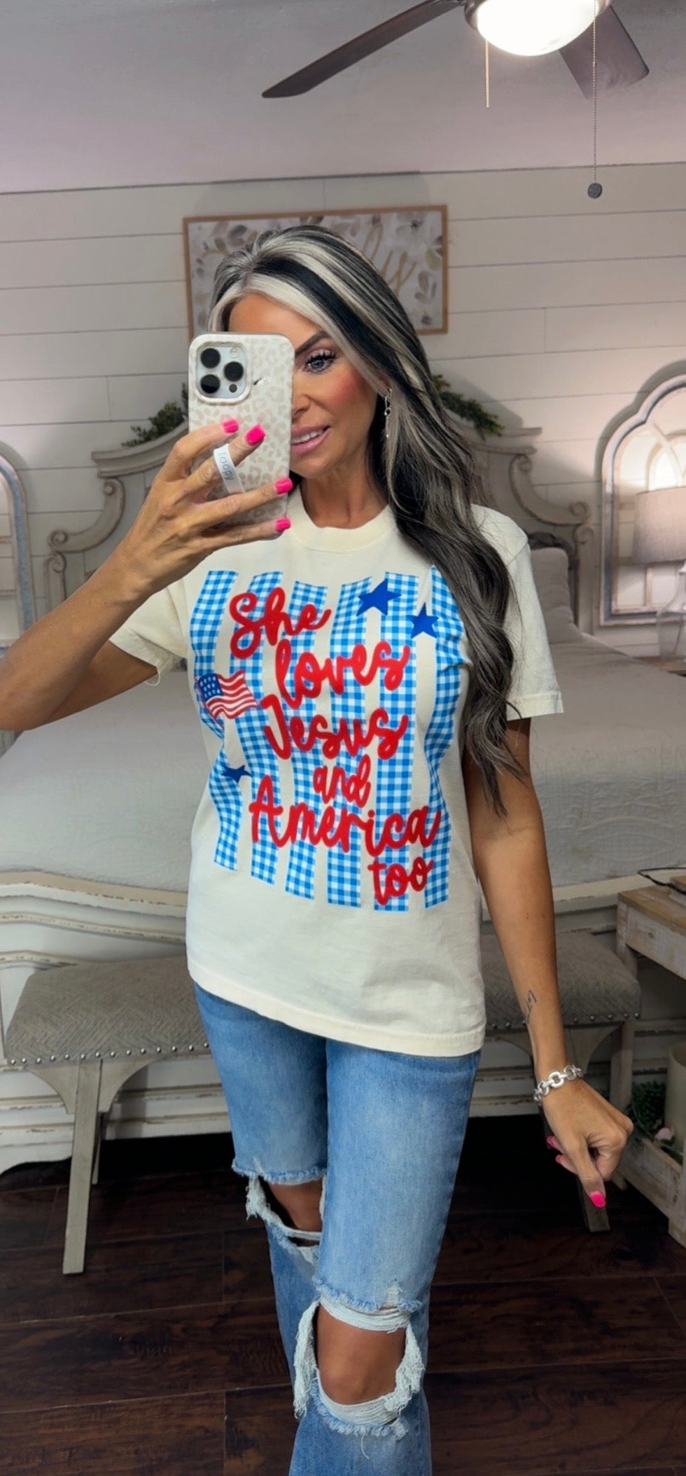 PRE ORDER -She Loves Jesus & America Too Graphic Tee