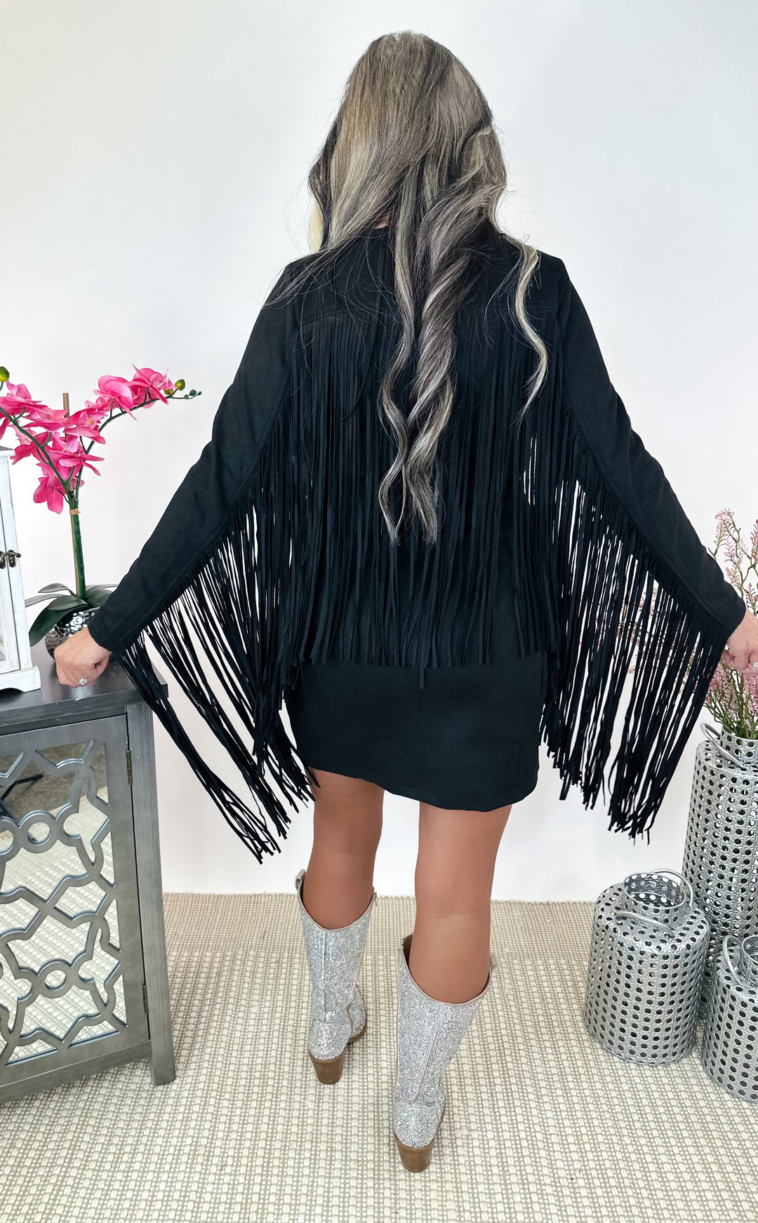 Giddy Up Suede Fringe Dress - Black