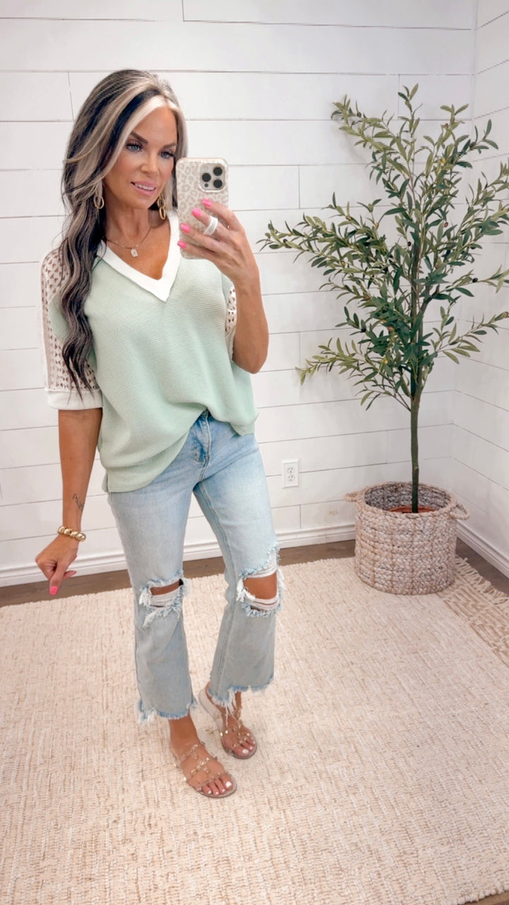 Fresh Start Contrast Sleeve Top