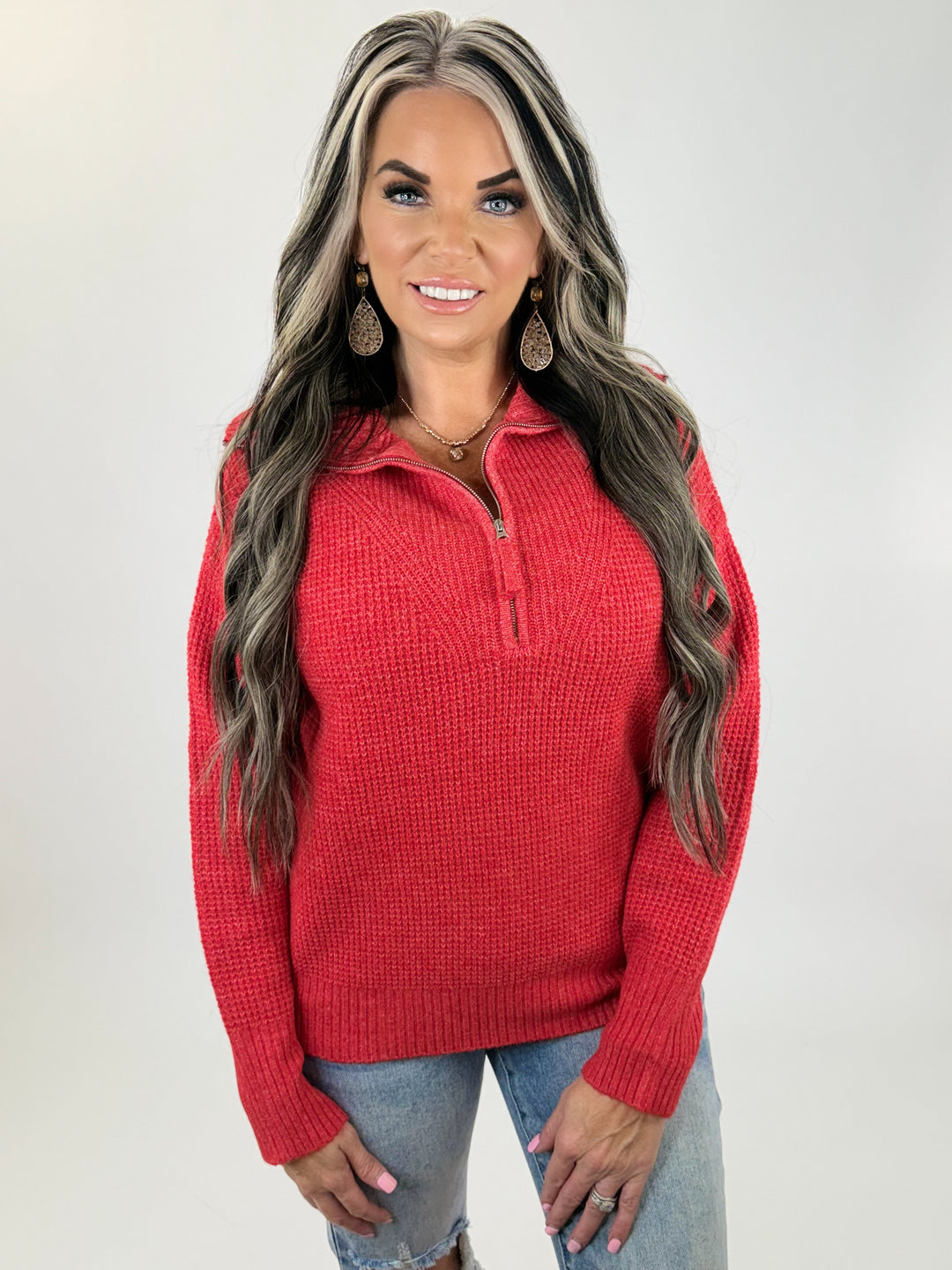 Cozy Red Zip Sweater