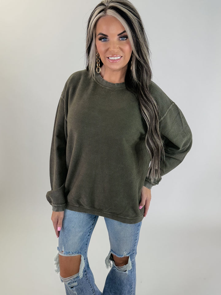 Essential Luxe Corded Crew - Olive - BEST SELLER ALERT