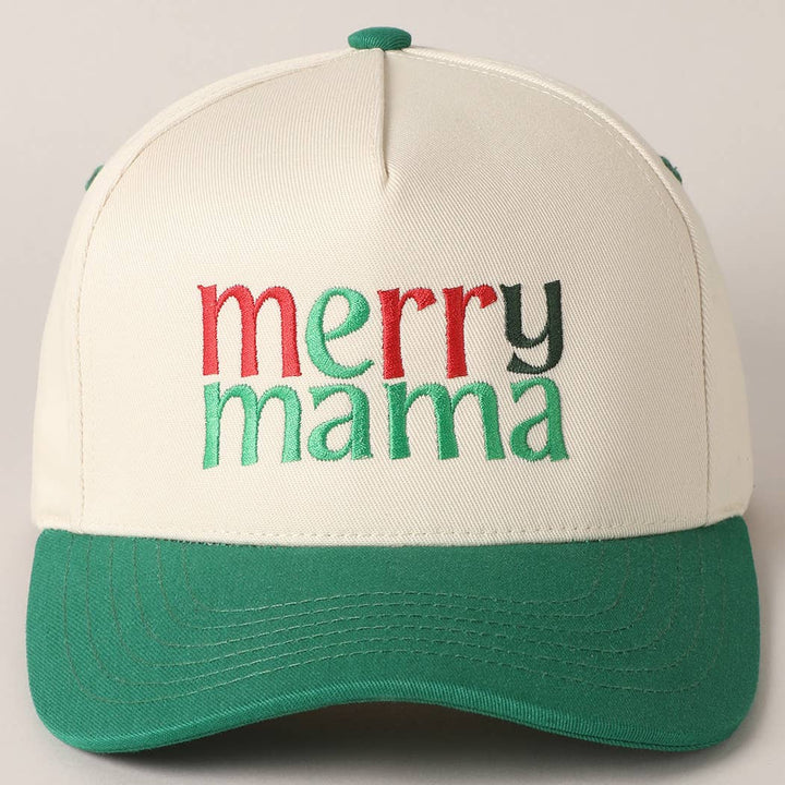 Merry Mama Text Embroidery Canvas Baseball Cap: Green / ONE SIZE