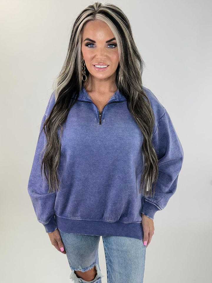 comfy days acid Washed Half Zip