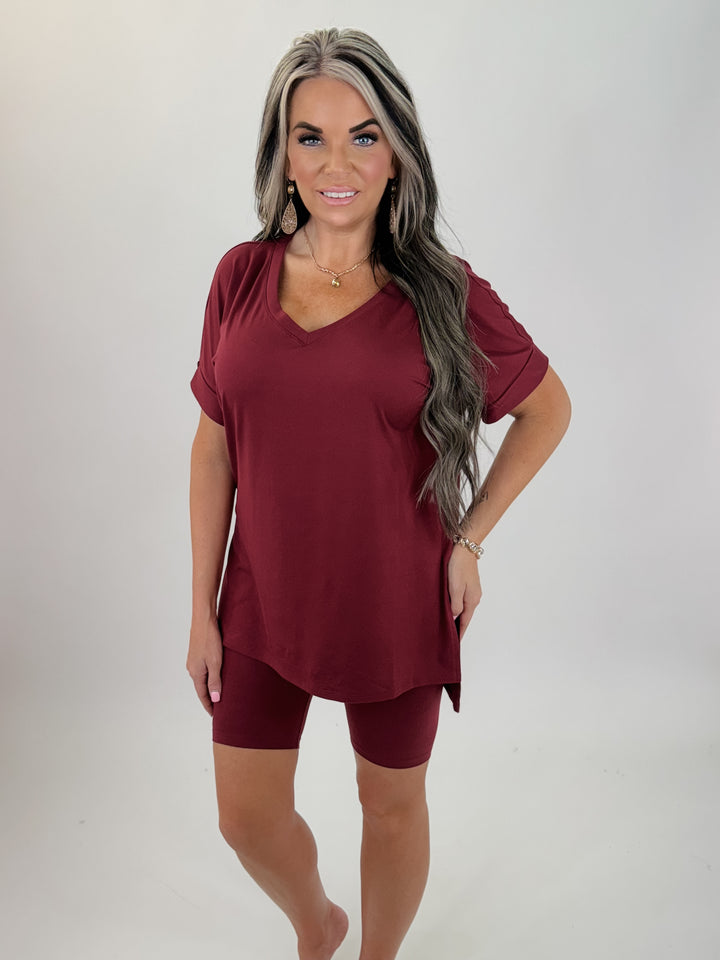 DOOR BUSTER  Microfiber Top & Biker Shorts  CABERNET
