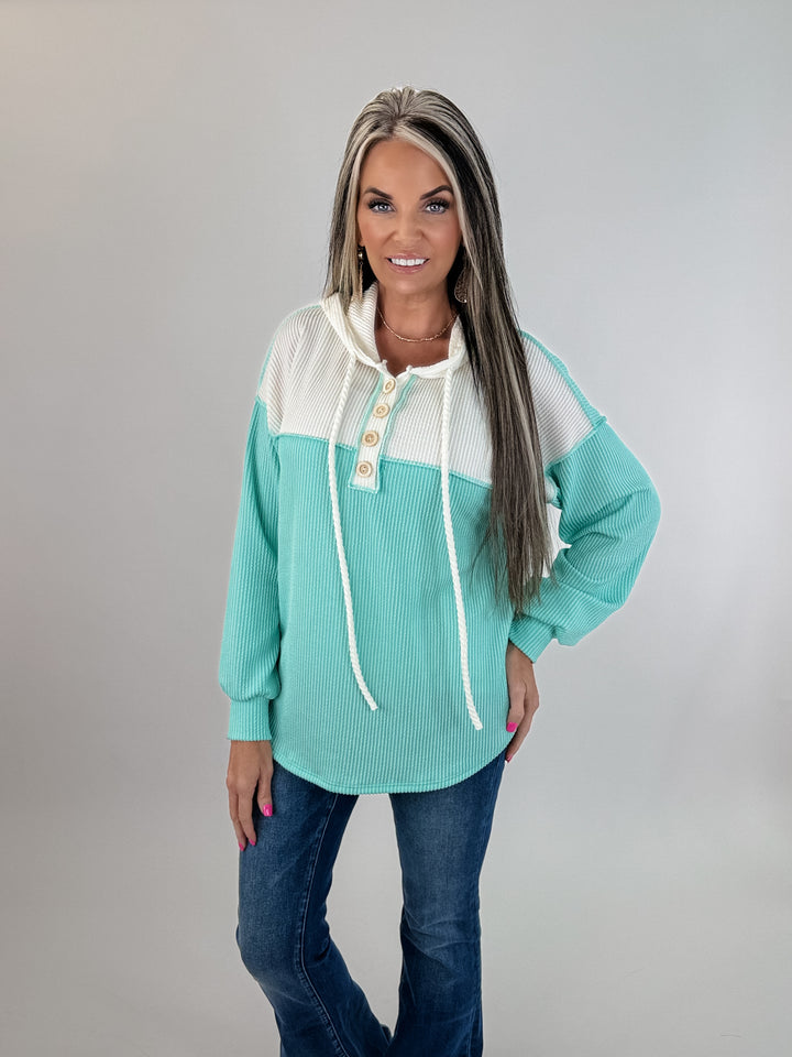 Colorblock Waffle Hoodie – Mint