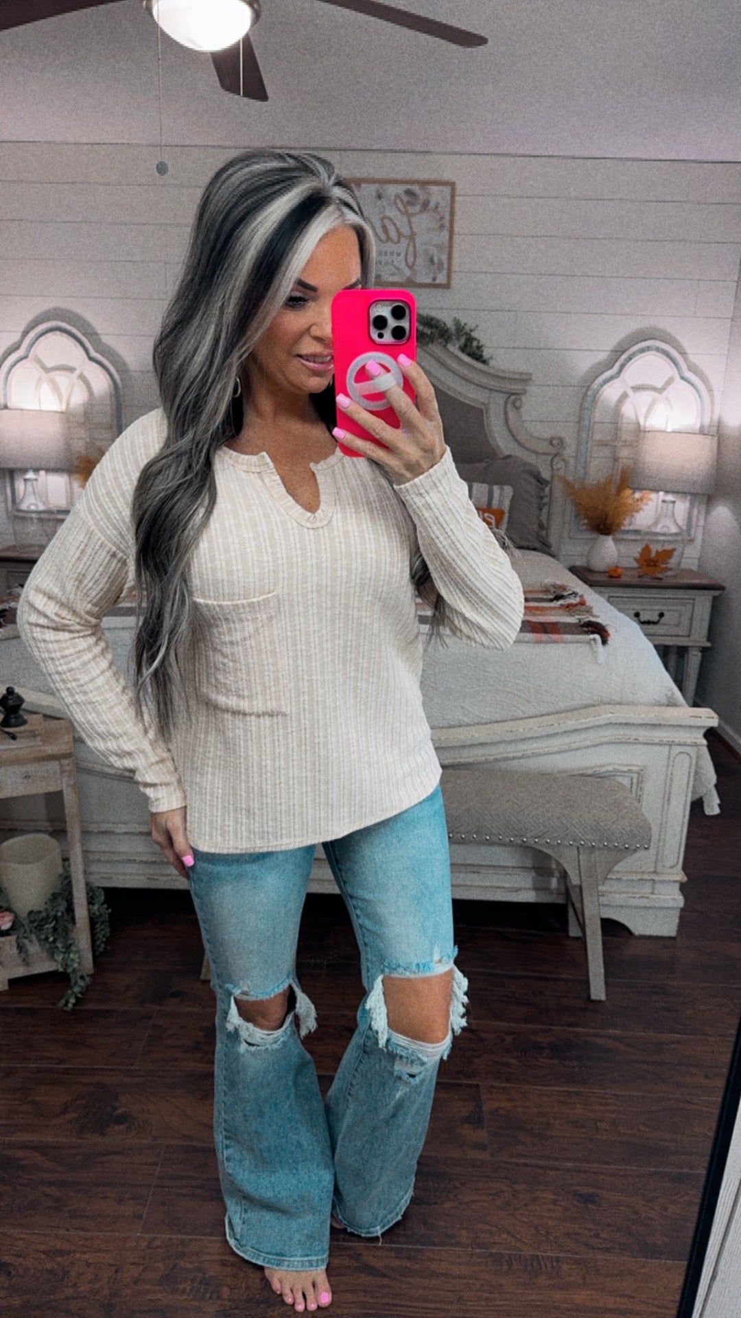 Coffee Run Ribbed Top – Cream