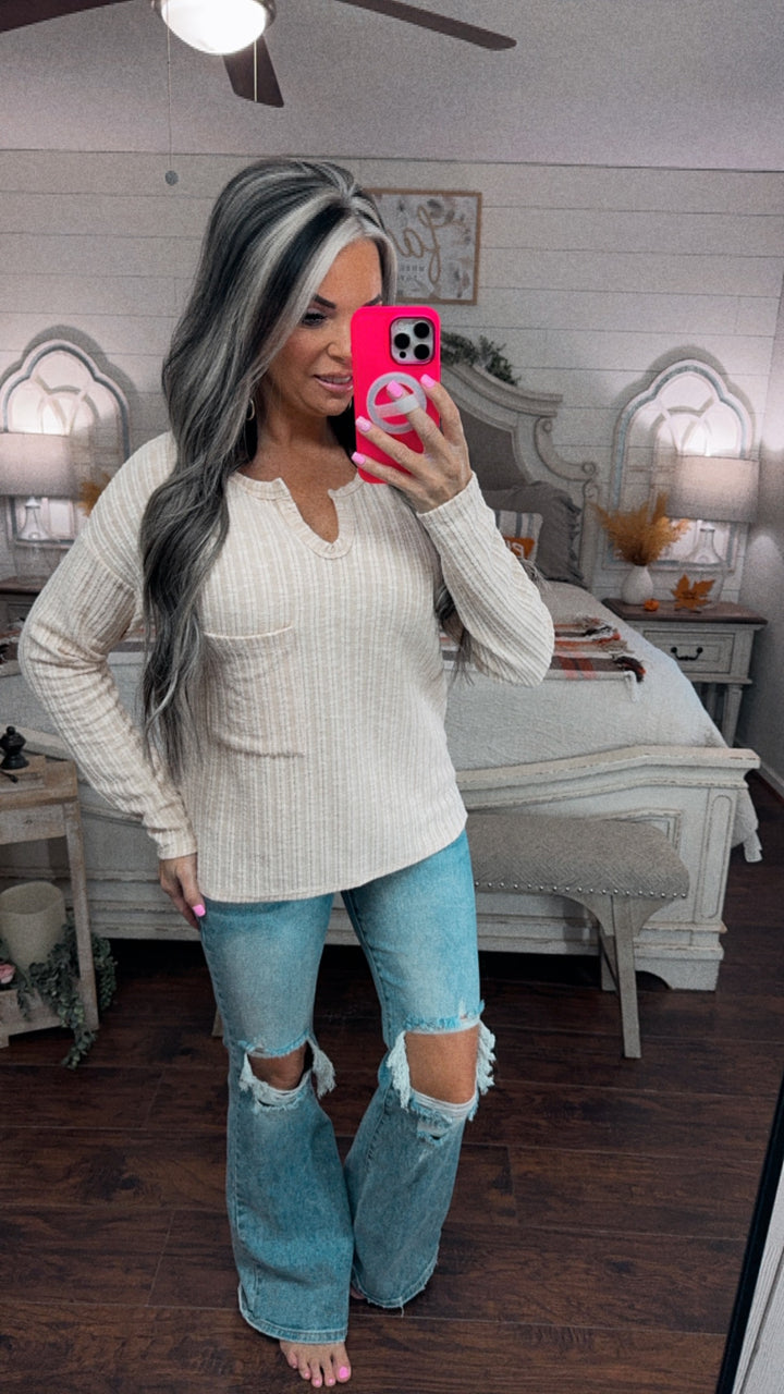 Coffee Run Ribbed Top – Cream