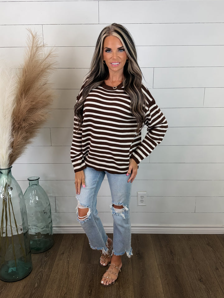 Cocoa Pinstripe Knit Sweater