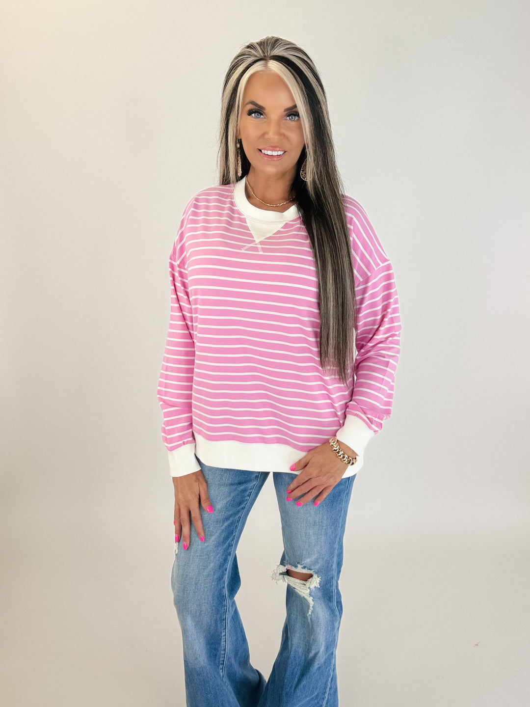 Pink Stripe Lounge Pullover