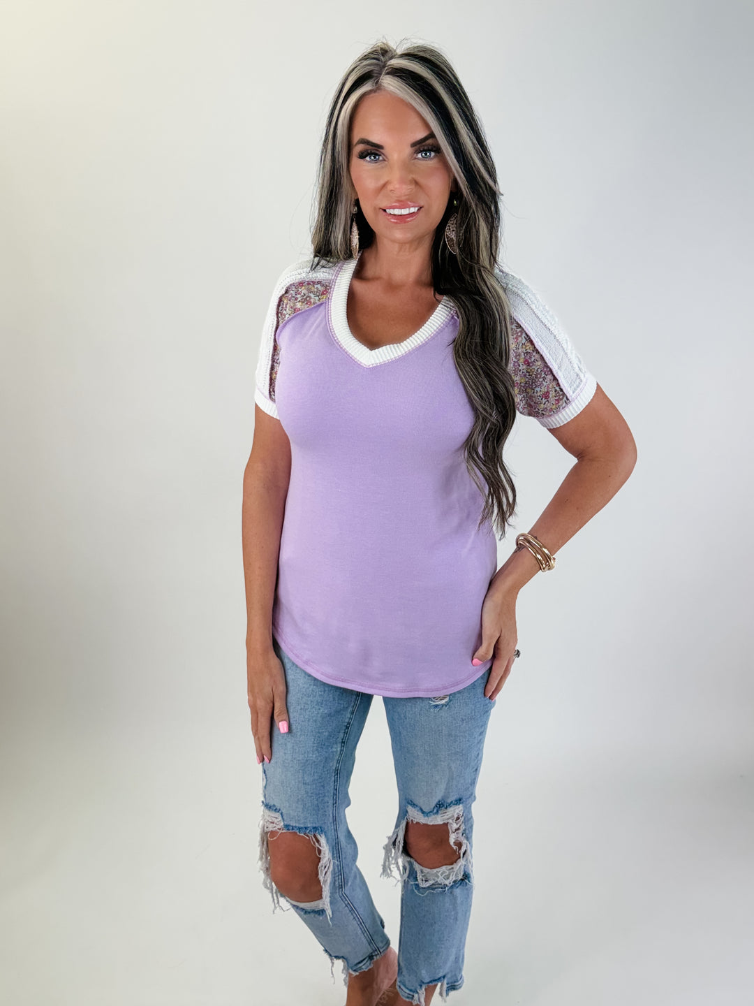 Lavender floral V-Neck Top