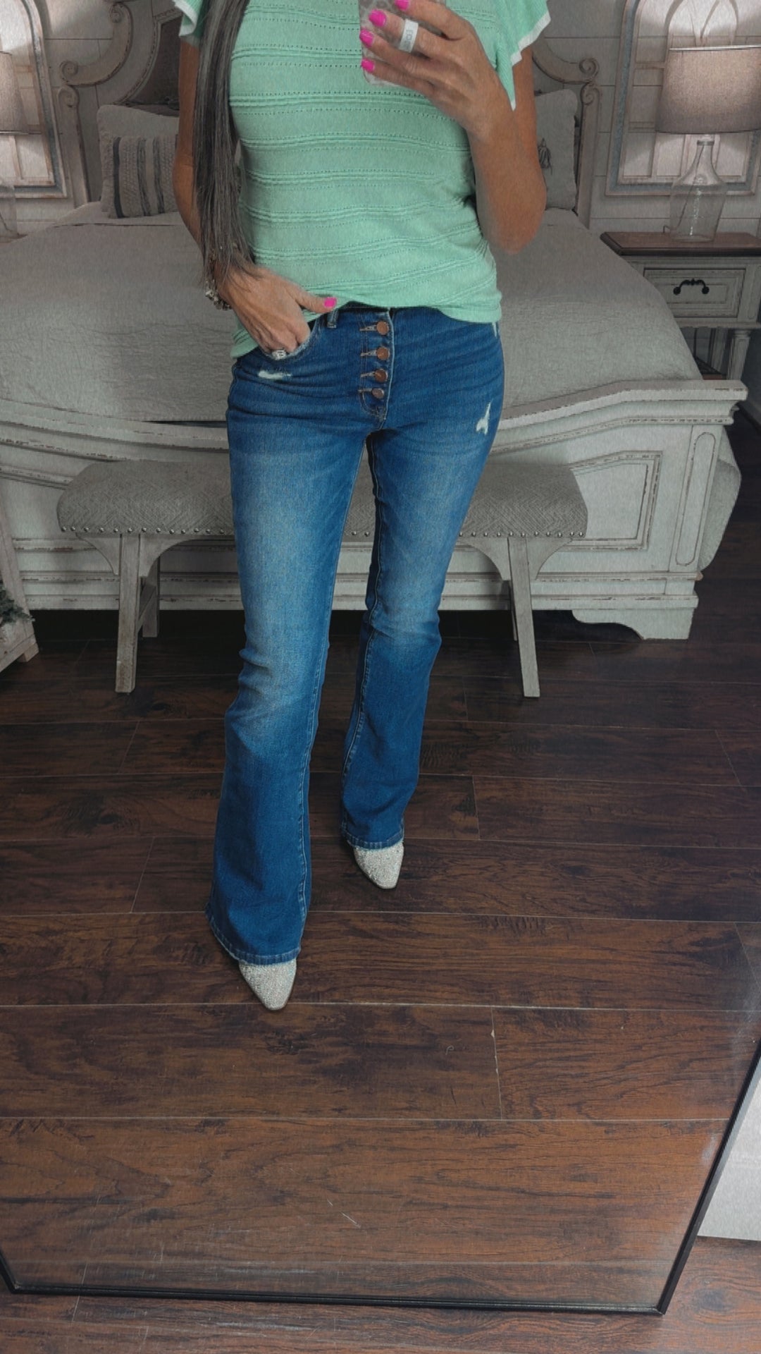 High Rise Button Fly Flare Jeans
