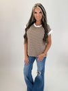 Brown Stripe Cap Sleeve Top
