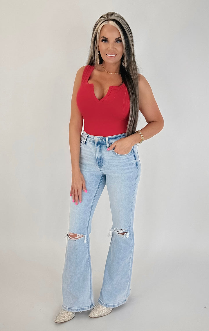 Everyday Favorite Distressed Flare Jeans – Light Wash