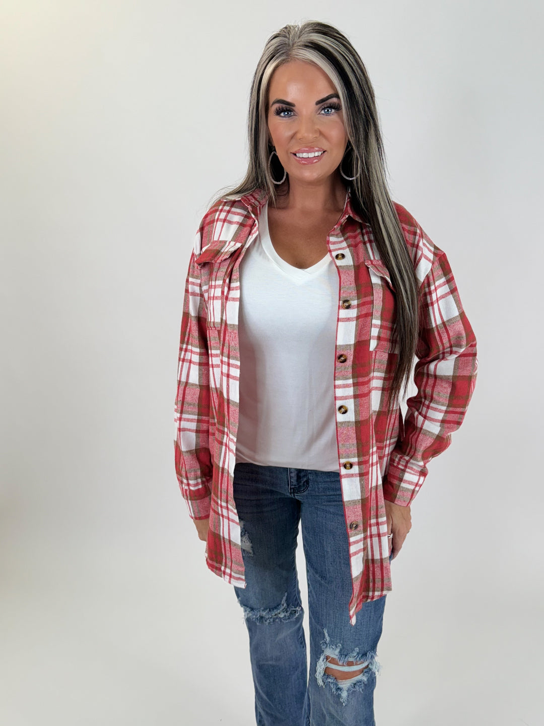 Red Plaid Button Down Flannel