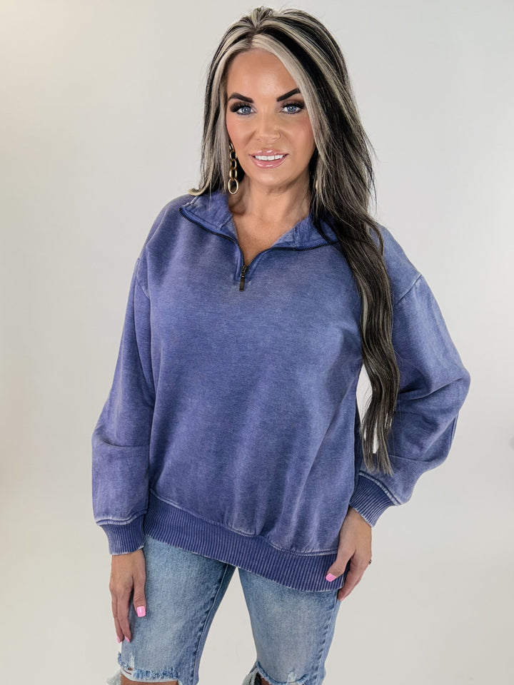 comfy days acid Washed Half Zip