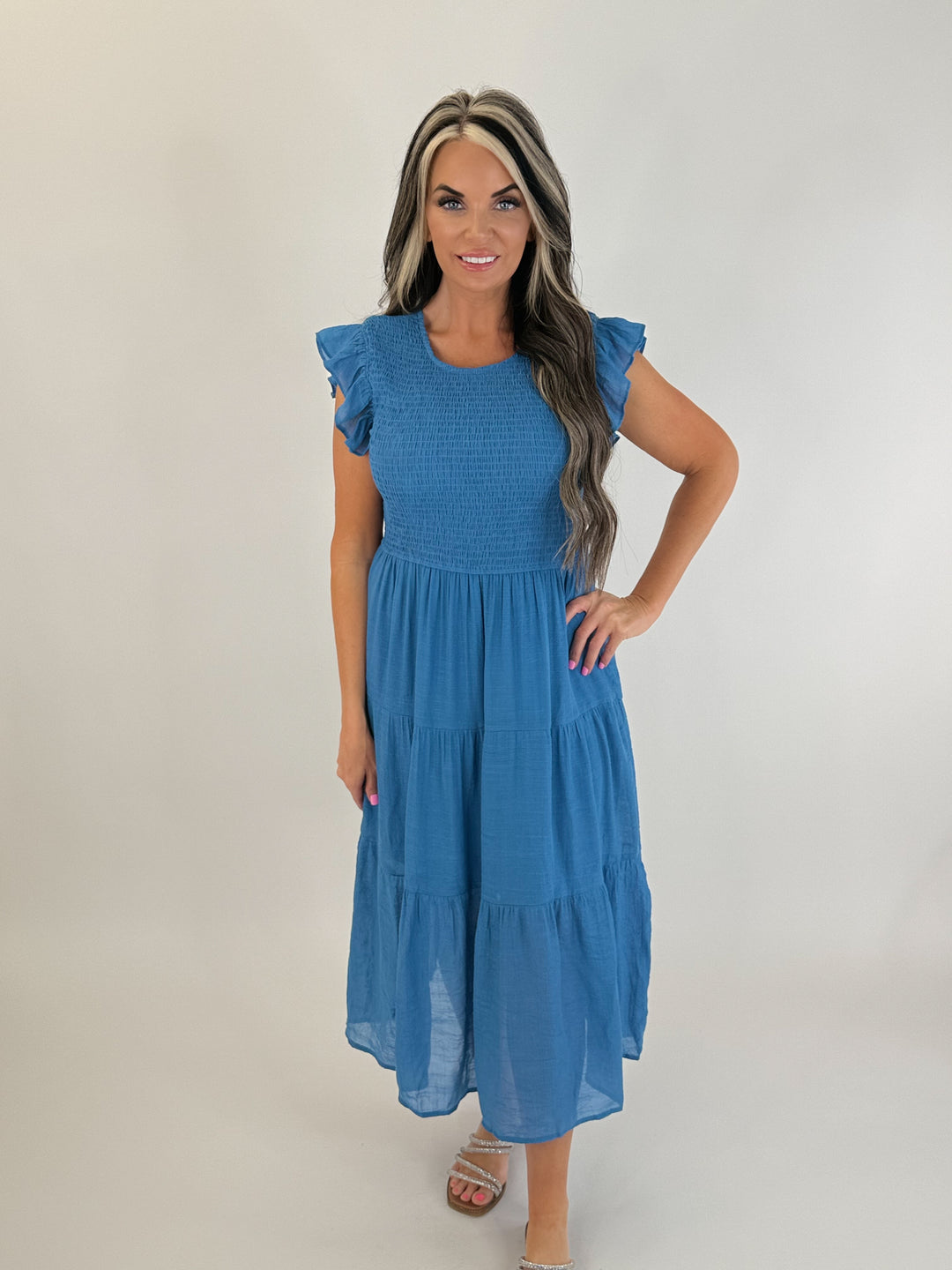 Blue Skies Smocked Midi Dress