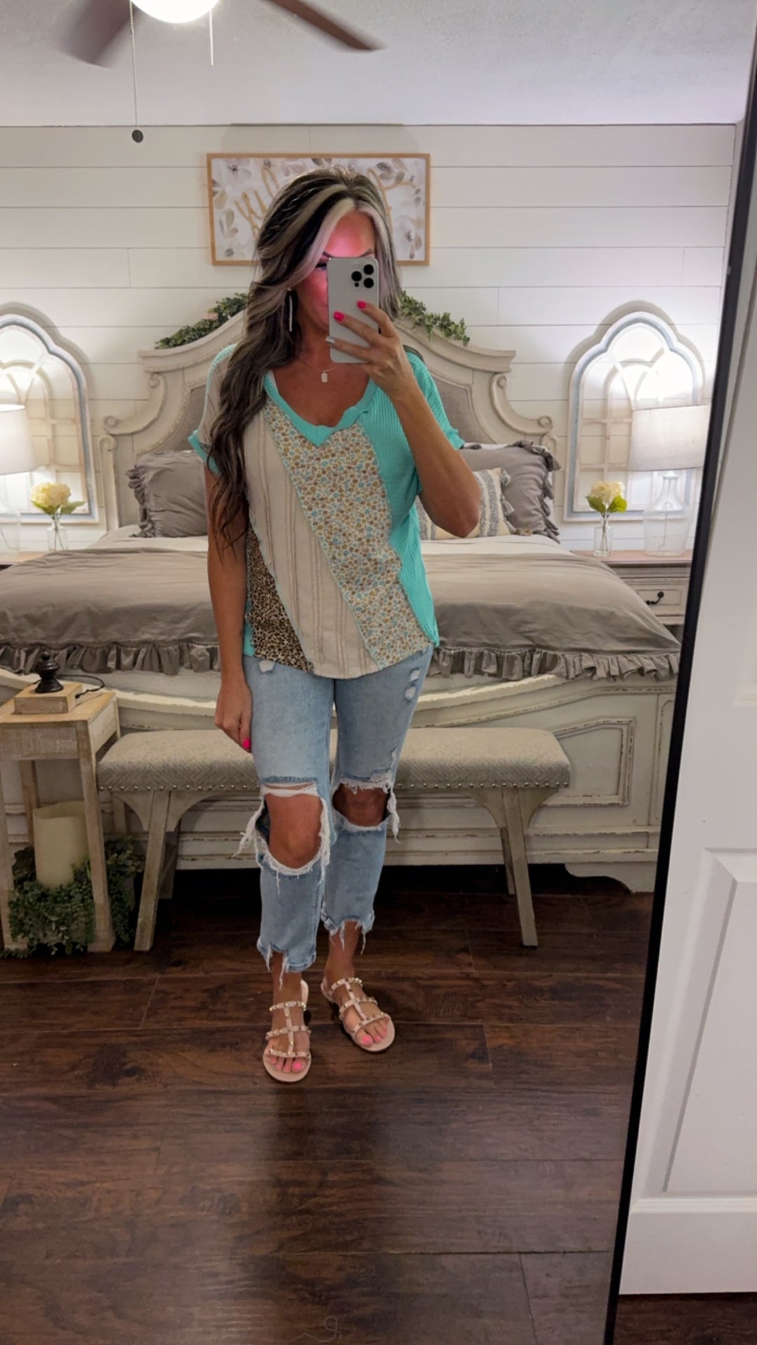 Mint Patchwork Top