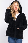 DOORBUSTER Long Dolman Sleeve Hoodie Sherpa Jacket: Blk-Black / L