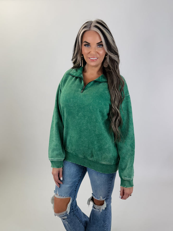 Forest  acid Washed Half Zip