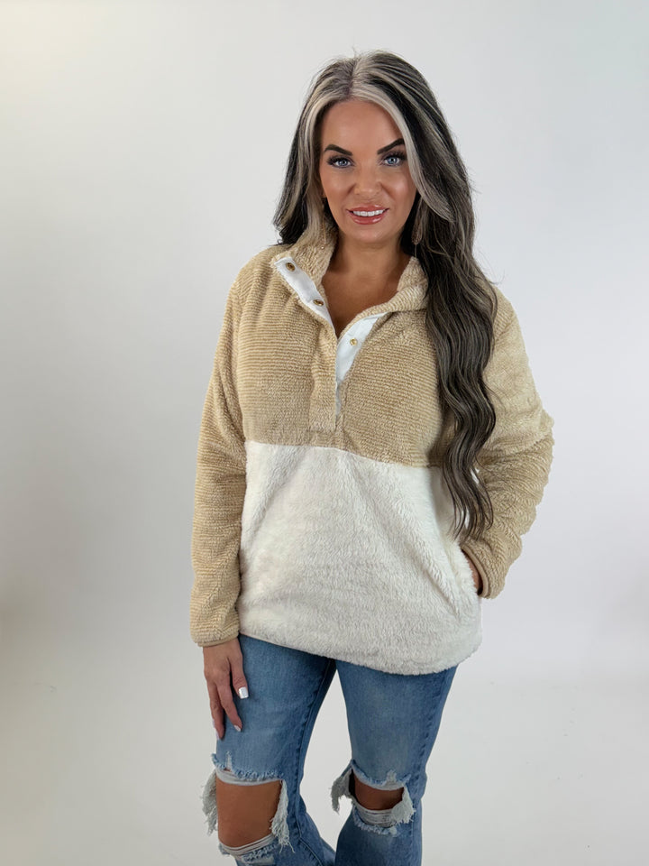 DOORBUSTER Fuzzy Fleece Pullover: Camel Stripe