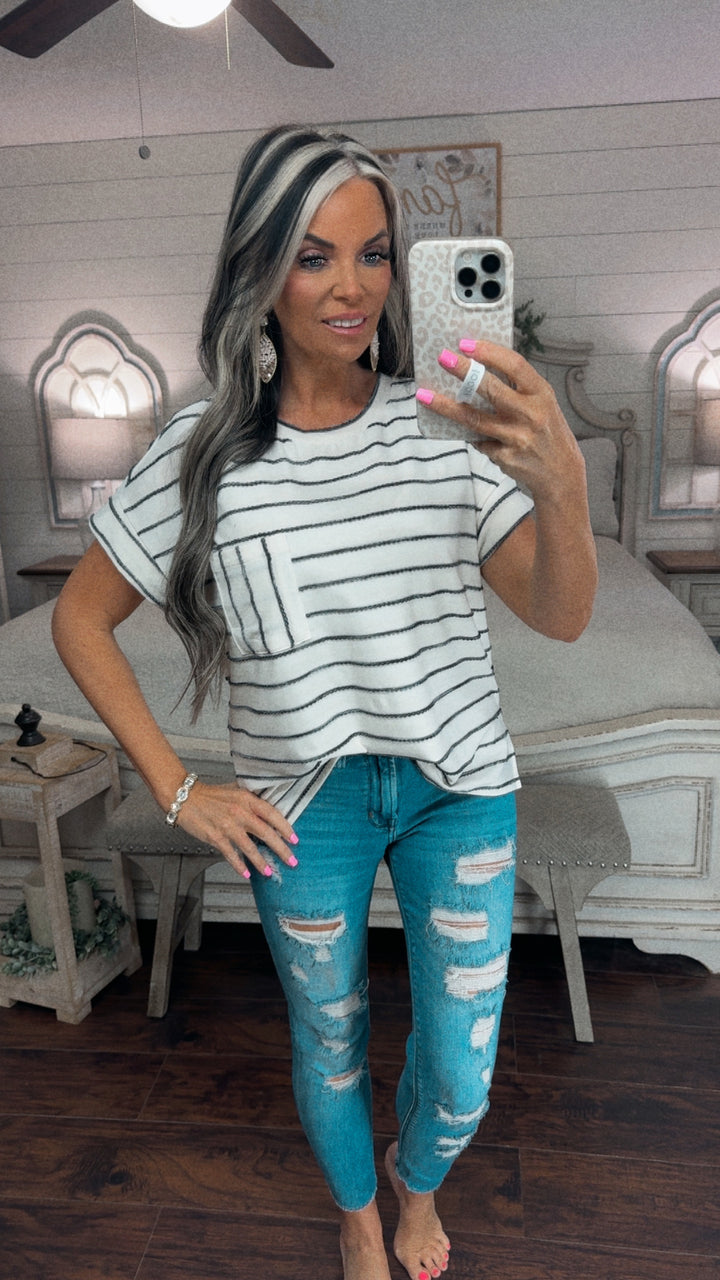 Classic Charm Striped Pocket Top
