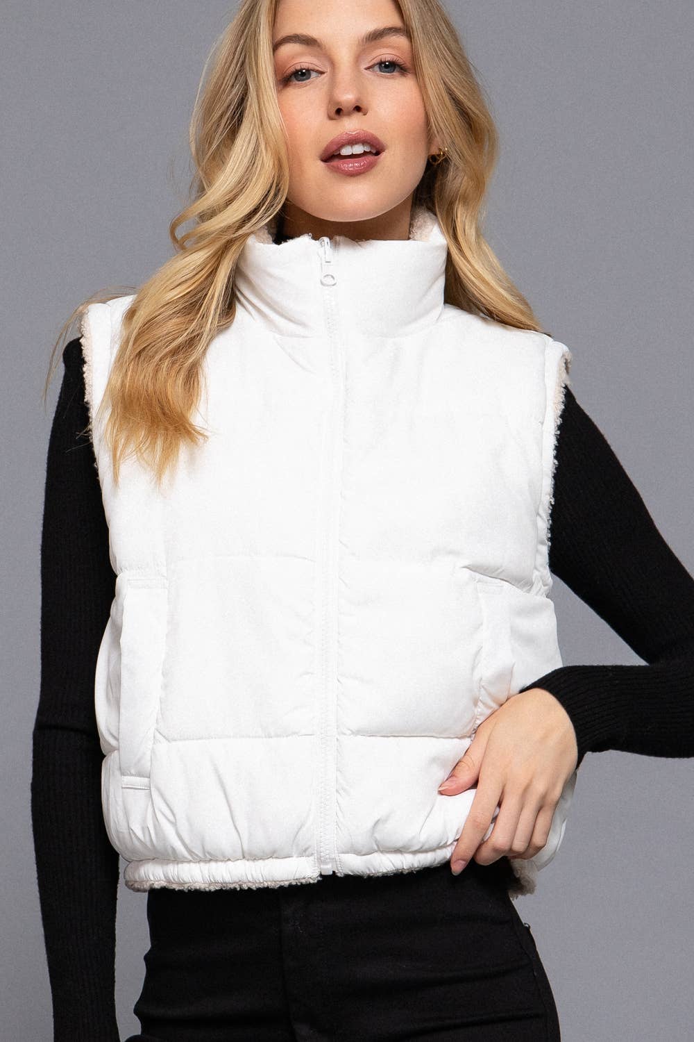 DOORBUSTER Reversible Fur Padding Vest WHITE
