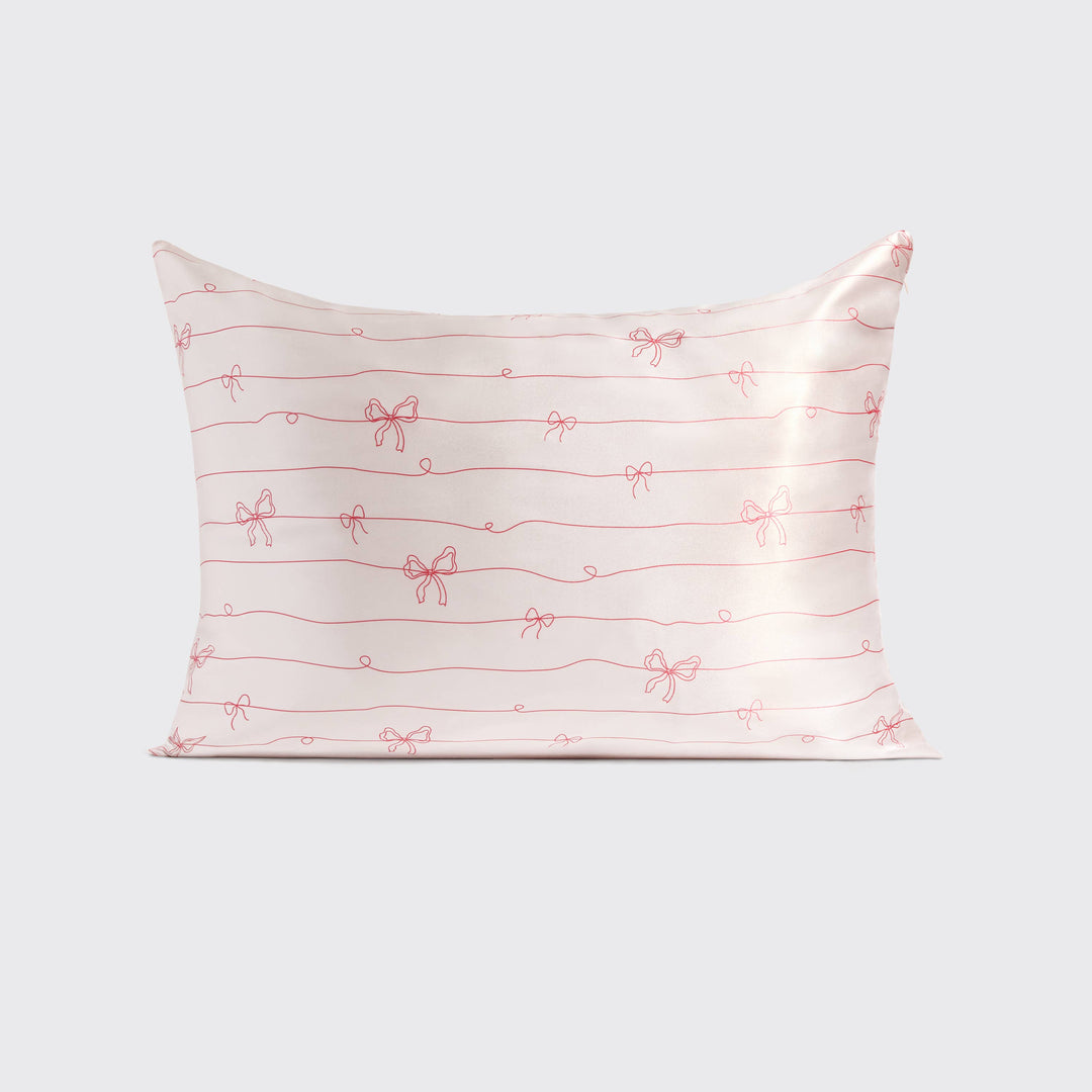 Holiday Satin Pillowcase in Striped Bows