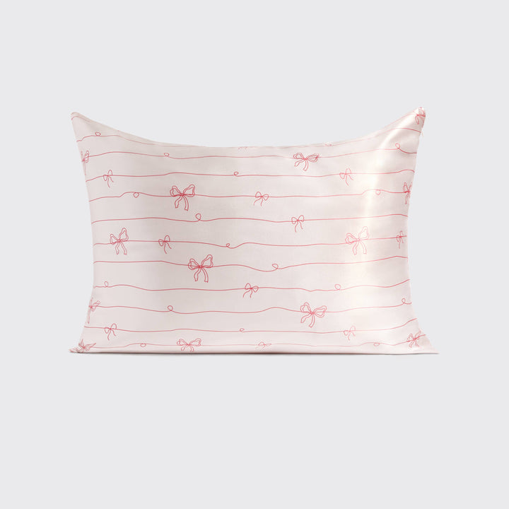 Holiday Satin Pillowcase in Striped Bows