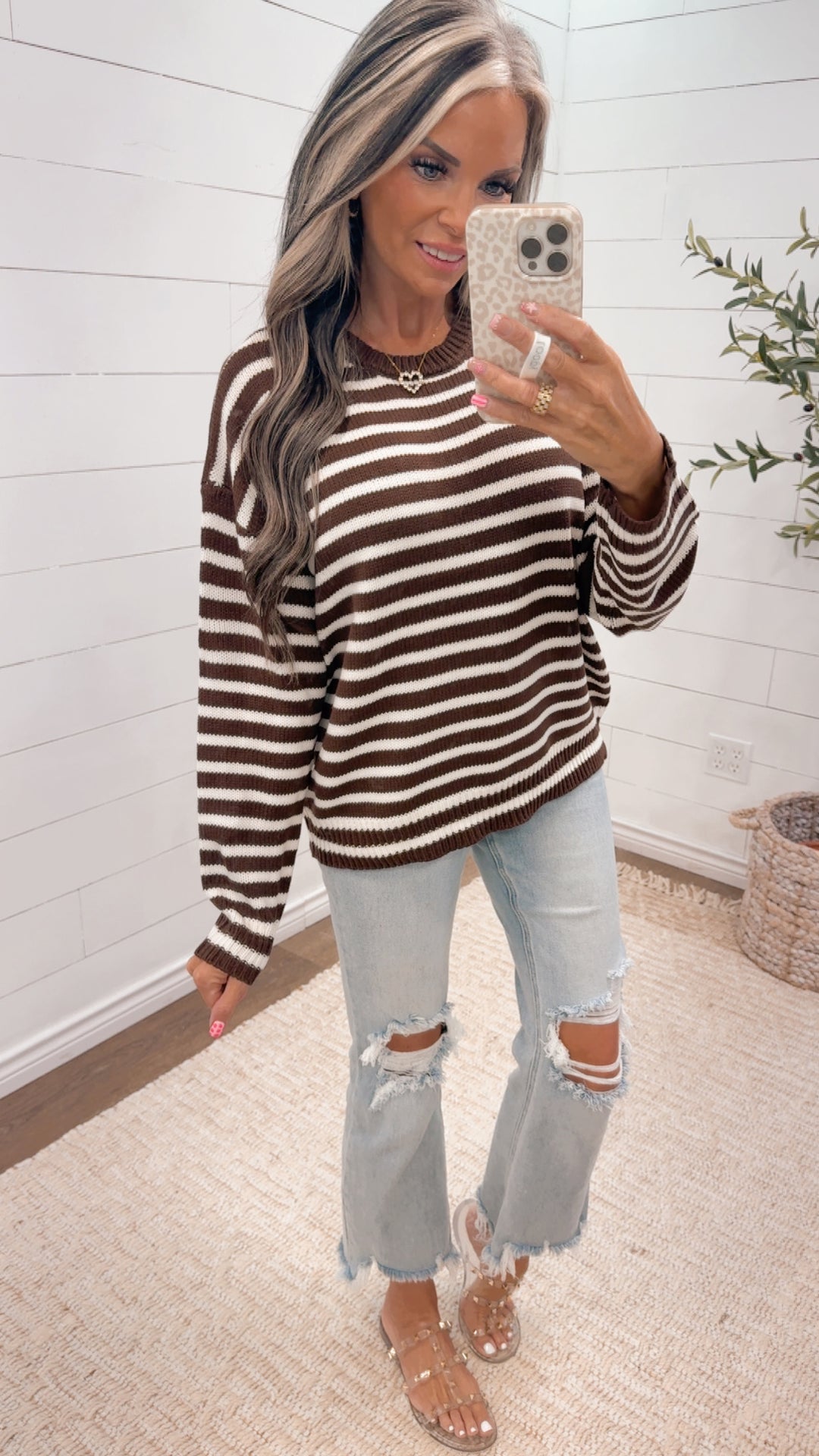 Cocoa Pinstripe Knit Sweater