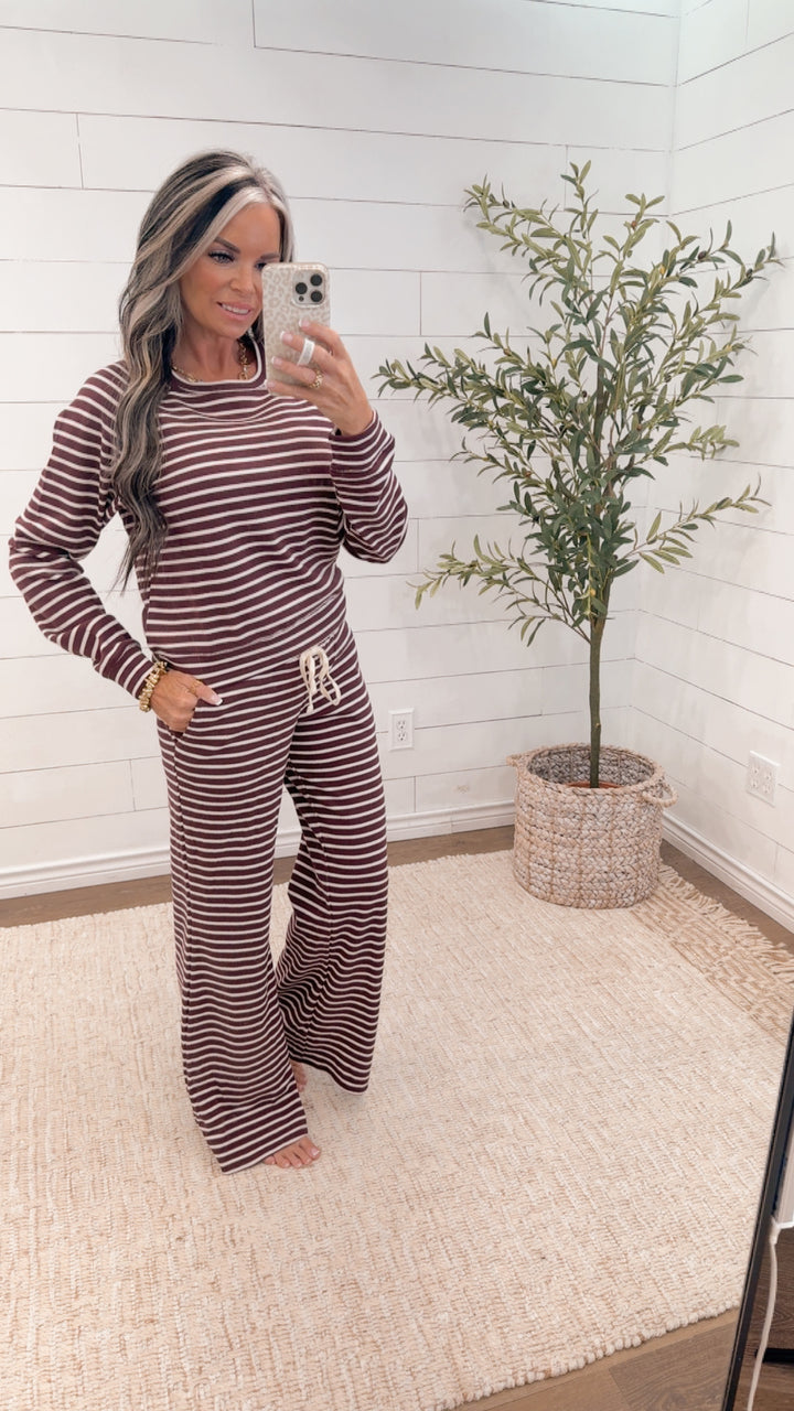 STAYING IN STRIPED LOUNGE SET- cherry