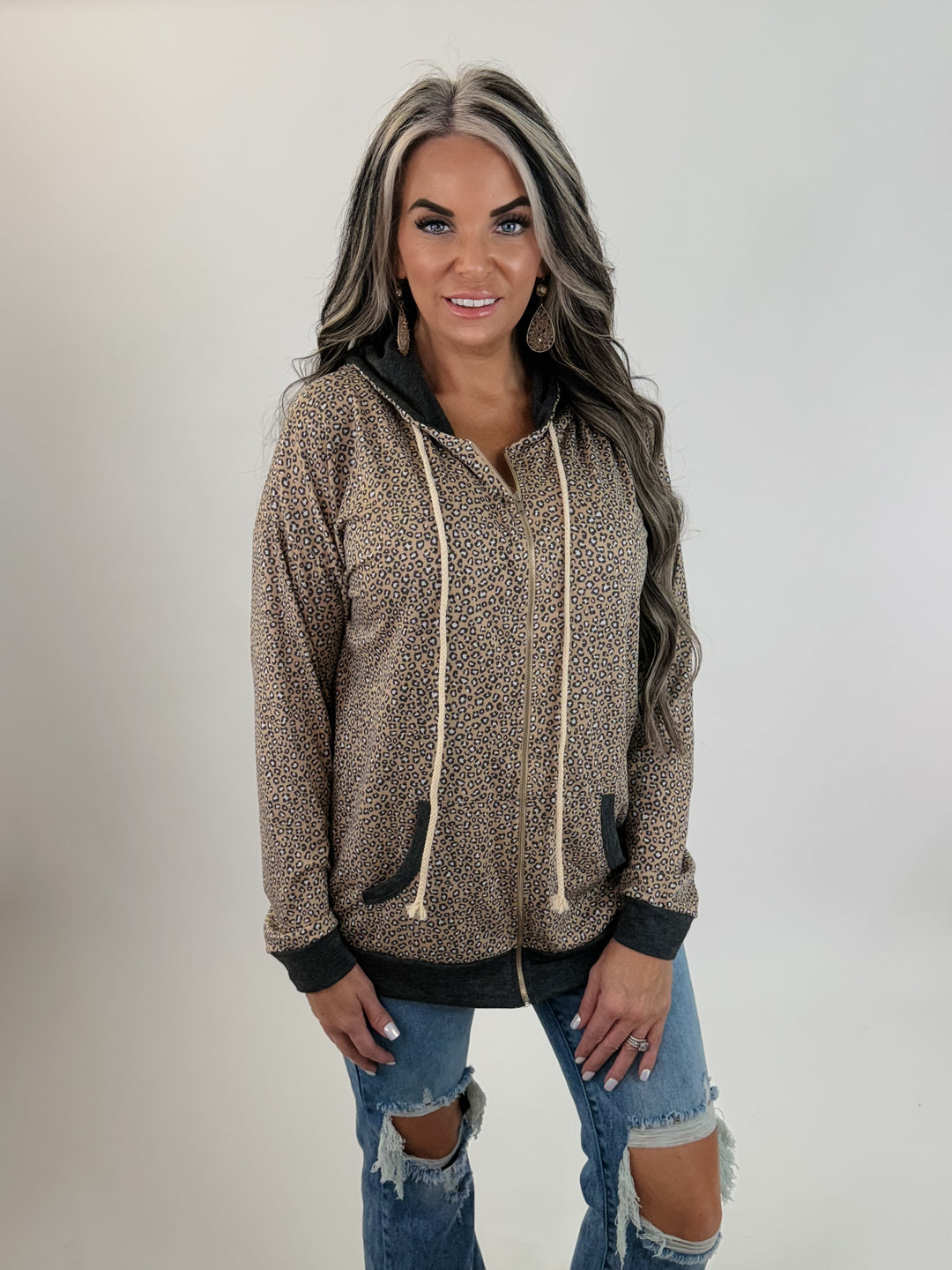 Doorbuster Zip Up Pocket Front Drawstring Hoodie