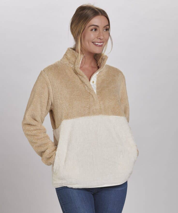 DOORBUSTER Fuzzy Fleece Pullover: Camel Stripe