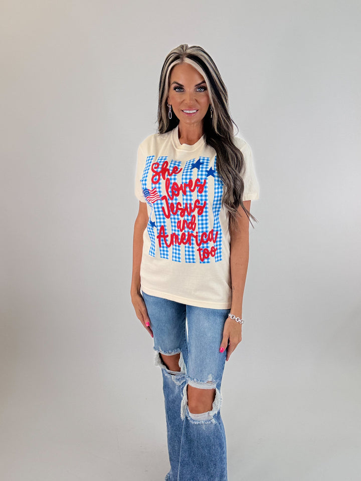 PRE ORDER -She Loves Jesus & America Too Graphic Tee