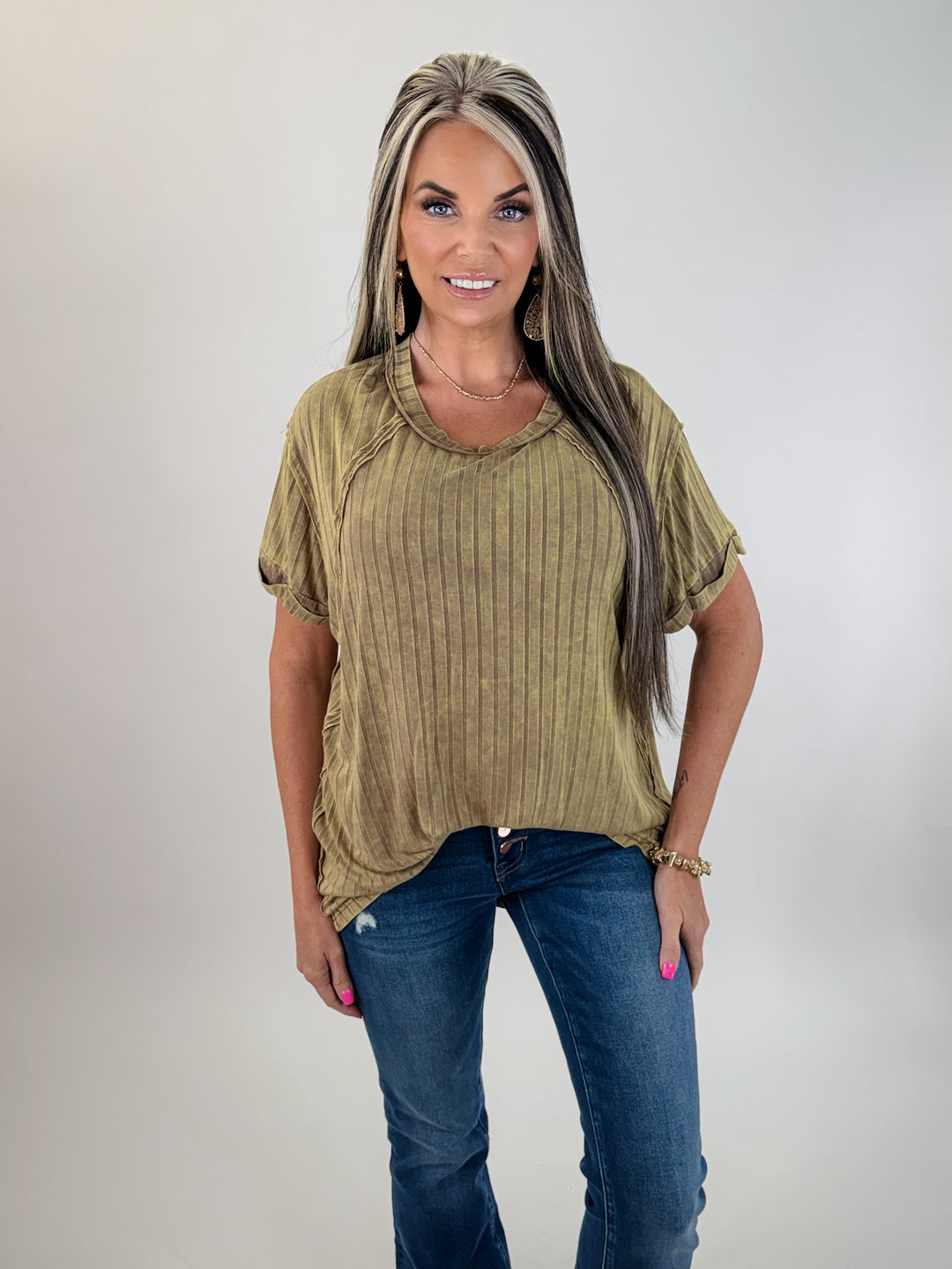 Ribbed Short Sleeve Tee – Olive