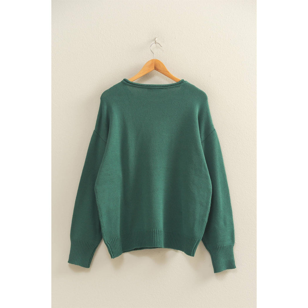 Oversized Rolll Neck Knit Sweater DEEP GREEN