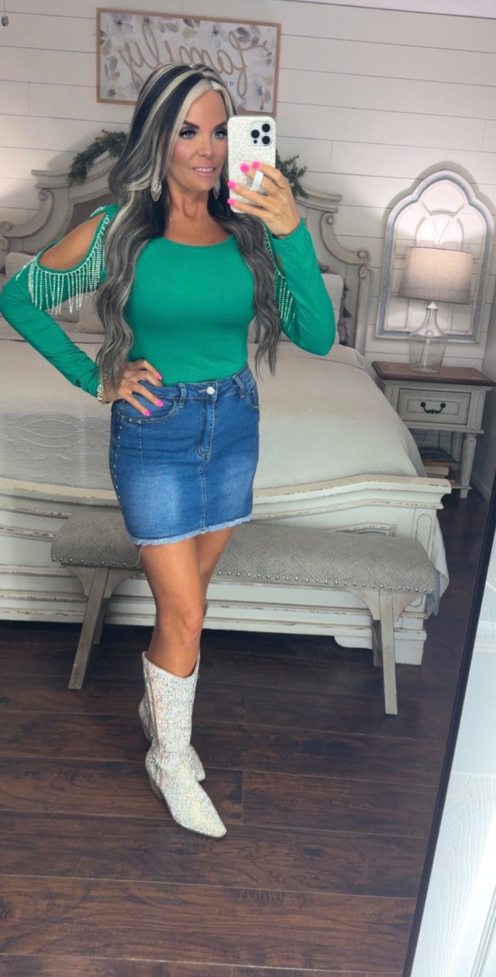 Emerald Rodeo Fringe Top