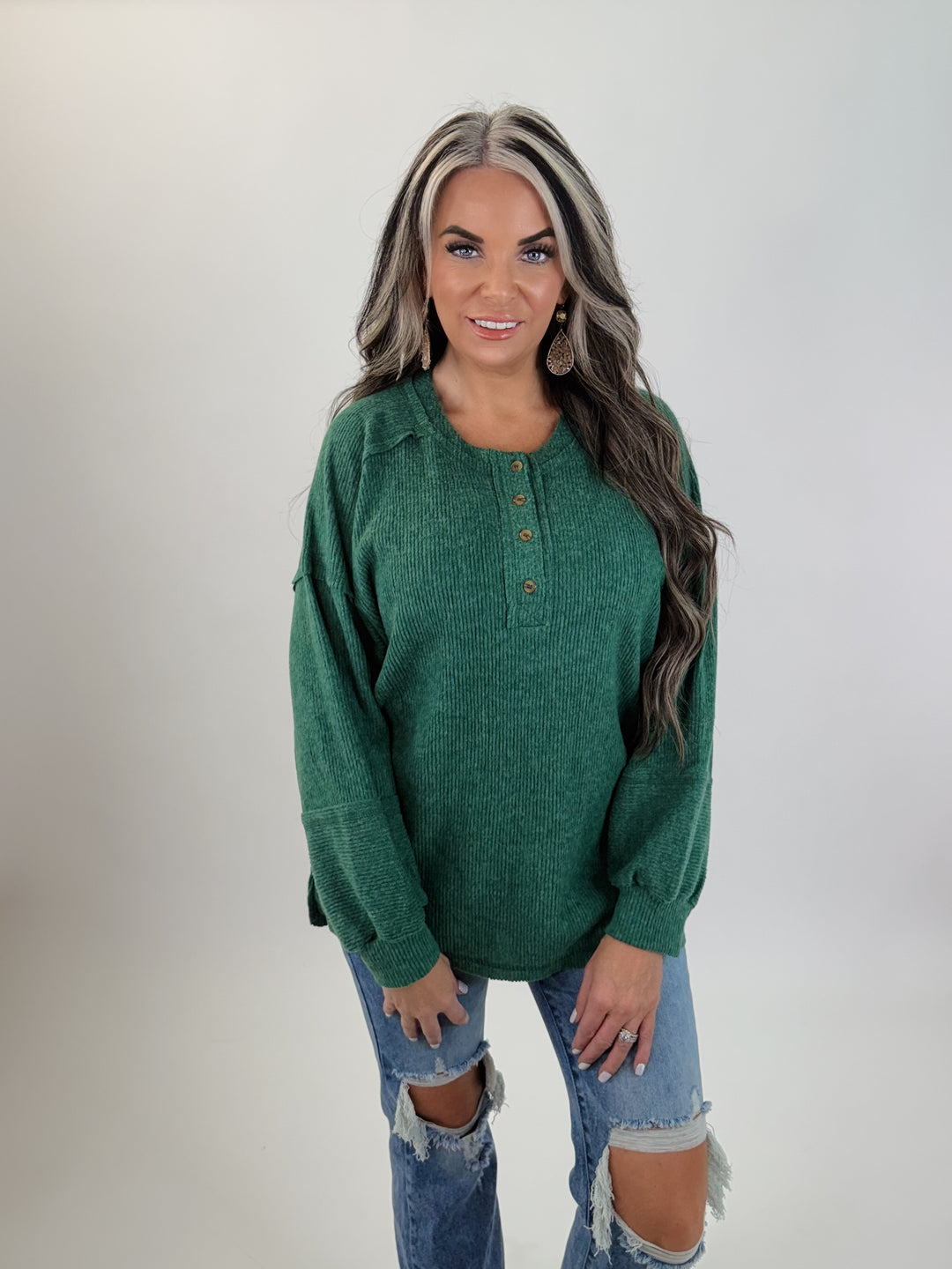 DOORBUSTER Forest Green Henley Pullover