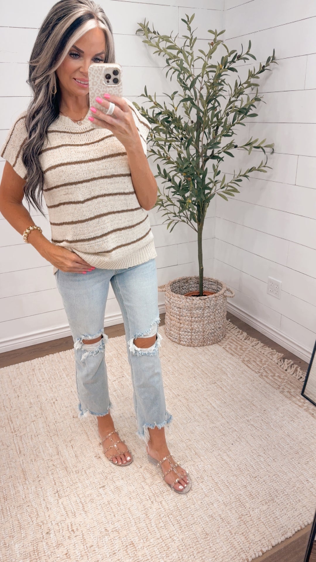 Weekend Latte Striped Sweater Top 2 colors