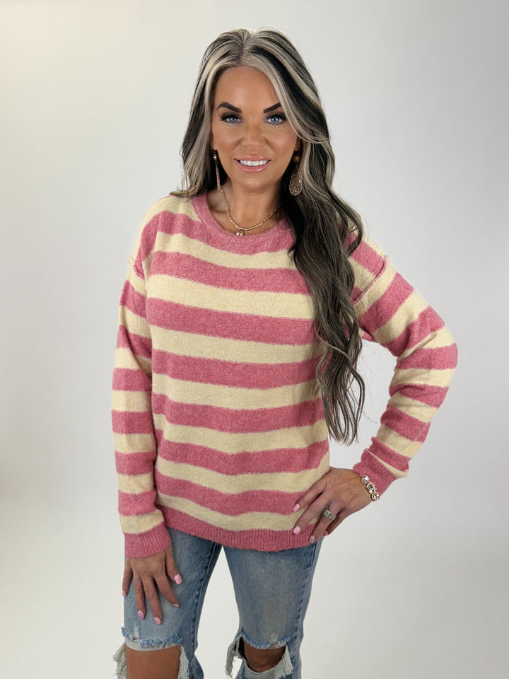Blush & Cream Stripe Sweater
