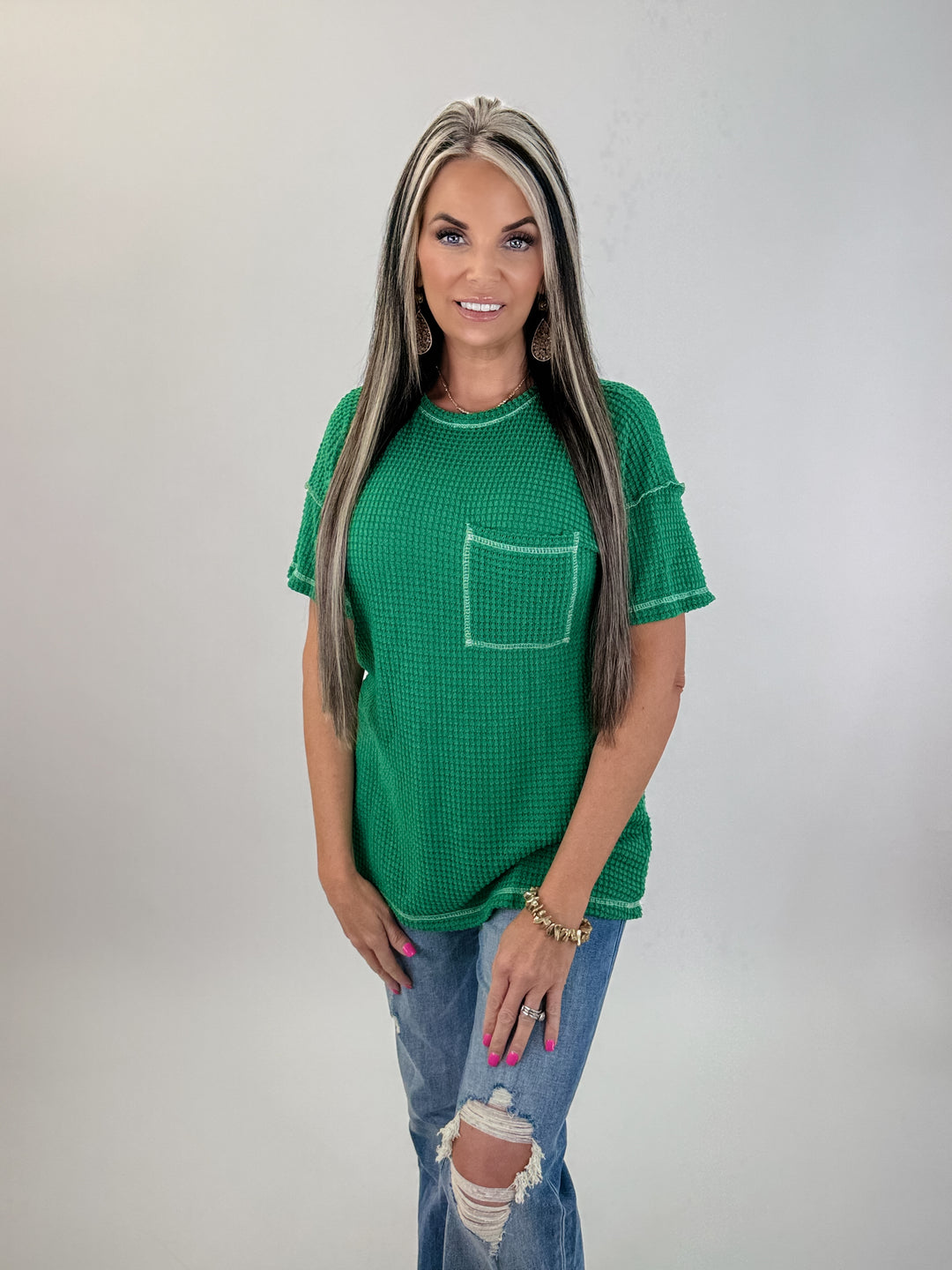 Everyday Waffle Pocket Tee – Green