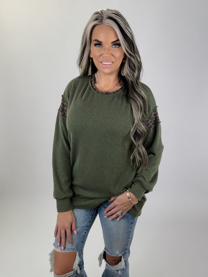 Door buster Olive Contrast Ribbed Top
