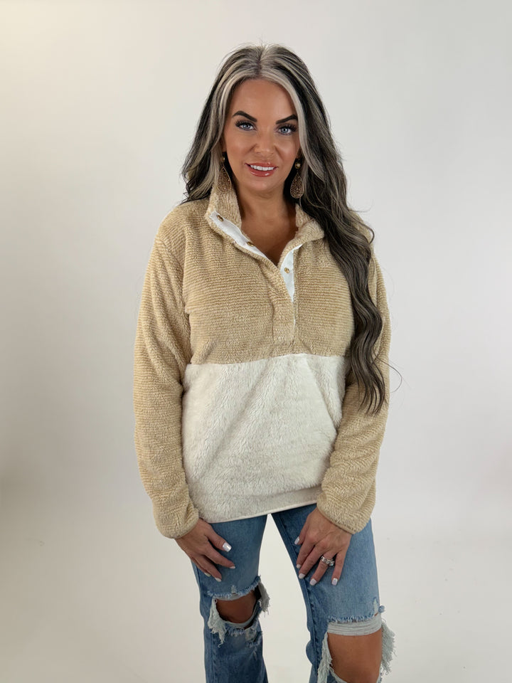 DOORBUSTER Fuzzy Fleece Pullover: Camel Stripe
